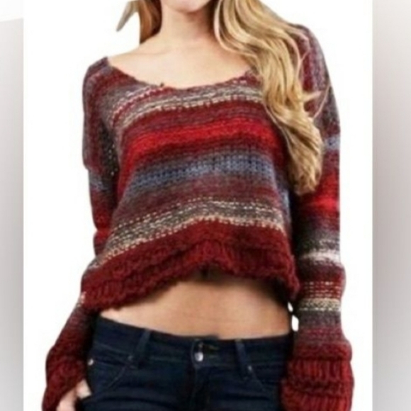 Free People cropped boxy knit oversized sweater large - Picture 1 of 8